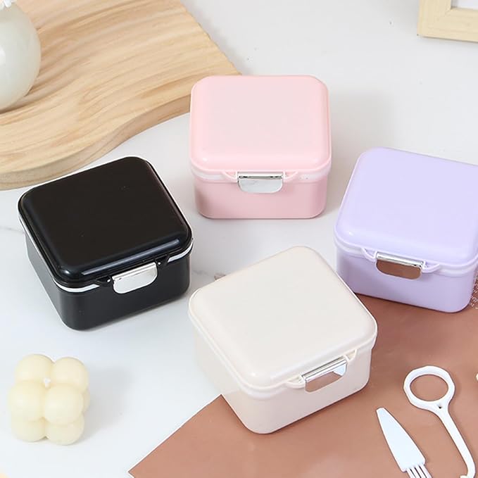 AARAINBOW Retainer Cleaner Case, Leak Proof Denture Bath Box with Strainer Basket, 2 in 1 Denture Container for Travel, Braces Storage Bath Box Mouth Guard Cleaning Denture Holder (B Black)