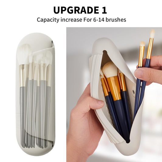 2 IN 1 Silicone Makeup Brush Holder with Beauty Make Up Sponge Case:Soft Portable Cosmetic Face Brushes Holder with Upgrade Anti-Fall Out Magnetic Closure - Starlight