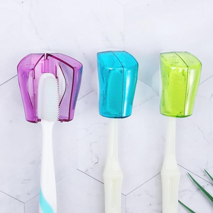 3 Pcs Toothbrush Holder Case with Suction Cup Wall Mounted with Cover Moisture-Proof and Dust-Proof Toothbrushs Storage Organizer Single Slot Design Mini Toothbrush Hanger Rack for Travel