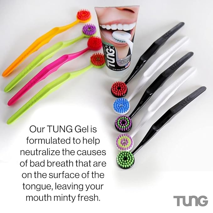 TUNG Tongue Cleaning Kit, TUNG Brush and Natural Mint Blast Gel, Bad Breath Odor Eliminator, Halitosis Defense, USA Made (Set of 1)