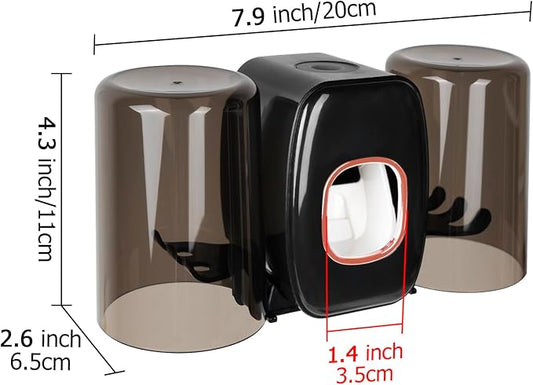 4 Slots Wall Mount Toothbrush Holder with Cover, Self Adhesive Toothbrush Storage Organizer for Shower, Toothbrush Hanger with 2 mouthwash Cups for Bathroom, Medicine Cabinet, Dorm (Black)