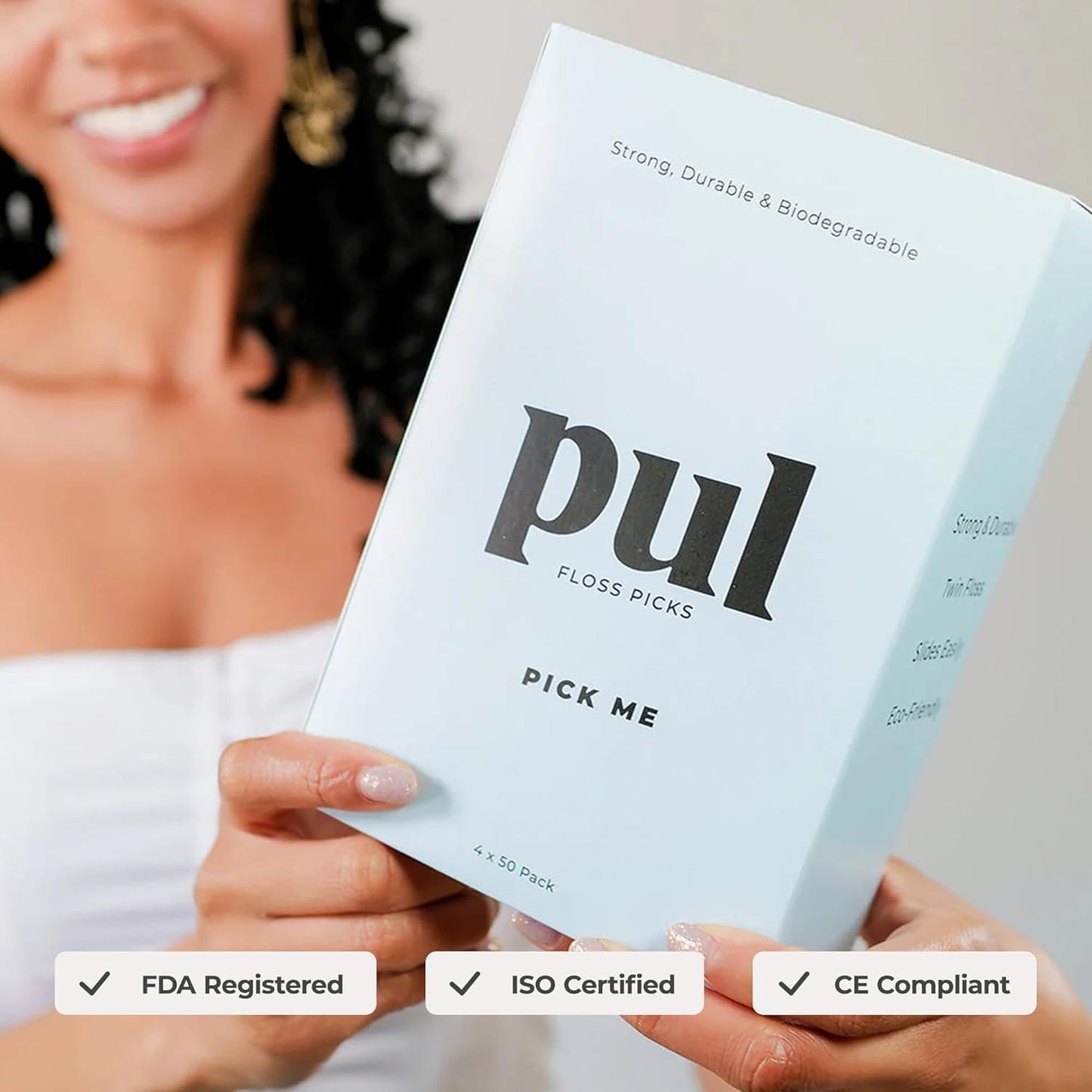 PUL Dental Floss Picks – Mint Teeth Flossers for Deep Cleaning, Removing Food Particles & Plaque – Shred-Resistant Nylon Floss, Plant-Based Handle, Fluoride Free – for Adults & Kids (200 Count)