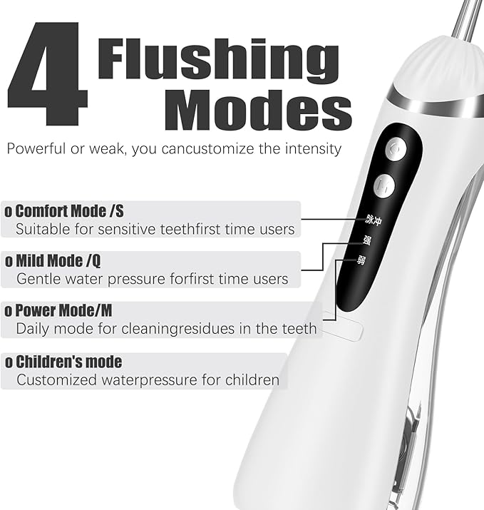 Cordless Water Flosser - Rechargeable Portable with 300ML Generous Tank, 4 Jet Nozzles & IPX7 Waterproof for Teeth Cleaning, Dental Care and Travel