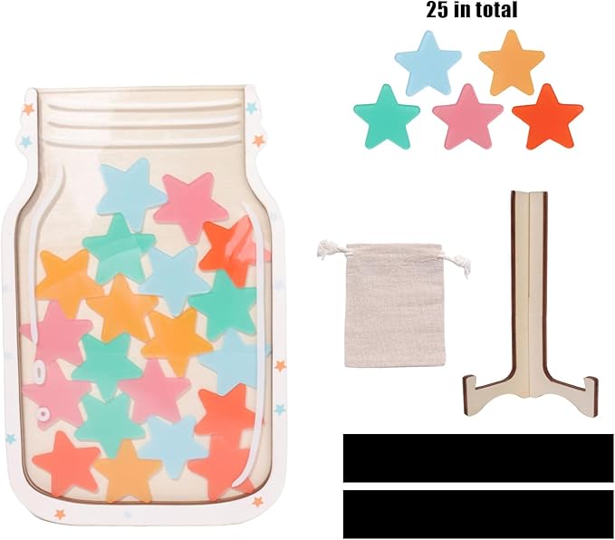 Star Reward Jar for Kids, Personalized Reward Jar for Students, Teachers & Parents, Positive Behavior Chart System with 25 Colorful Stars, Magnetic Incentive Jar for Fridge, Board, Classroom or Home