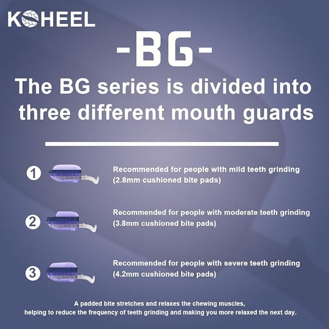 KOHEEL BG Adjustable Night Guard for Teeth Grinding, No-Boil Dental Guard for Bruxism Relief, 2 Count (Thin)