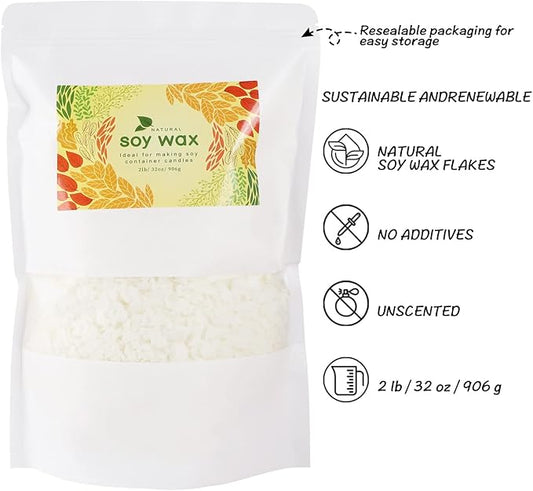 Soy Wax Flakes-Natural Candle Making Supplies-DIY Soy Wax-2 lb Bag