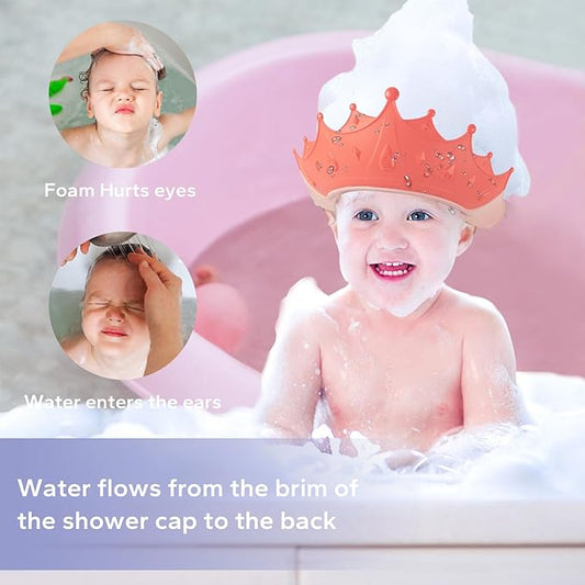 FUNUPUP Baby Shower Cap for Kids with Bath Rinse Cup, Adjustable Toddler Hair Washing Shield Hat Baby Bath Visor Shampoo Hat for Toddlers 6M-9T, Pink
