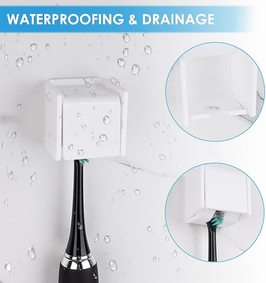2 PCS Toothbrush Holder Wall Mounted with Cover for Bathroom, Self Adhesive Toothbrush Storage Organizer for Shower, Mini Toothbrush Hanger Rack for Dorm, Cabinet (White)