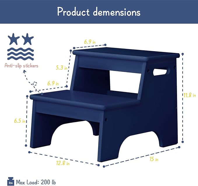 Forbena Navy Blue Step Stool for Toddlers Bathroom Sink, Baby Boys Toilet Toddler 2 Step Stool for Potty Training, Kids Children Double Up Stepping Stool for Kitchen Counter Closet Bedroom Bed (Blue)