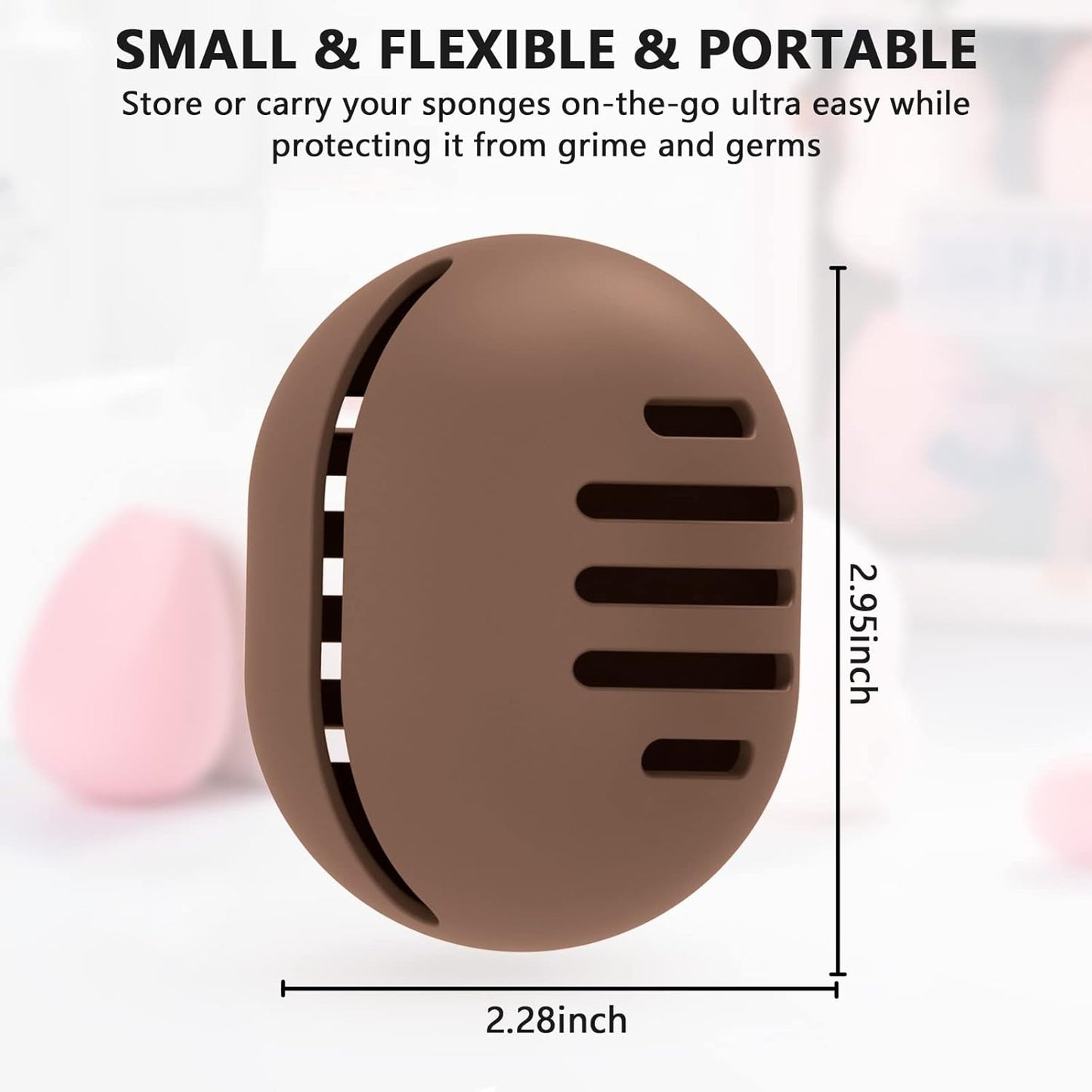 Makeup Sponge Holder,Double-sided Stripe Vented Silicone Beauty Blender Holder for Travel,Shatterproof Make Up Sponge Travel Case for All Sponges Sanitary Reuse Easy to Carry,Coffee