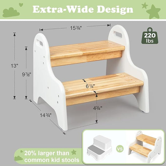 StrongTek Kids 2 Step Stool, Rubber Wood Step for Children, Safe & Sturdy, Ideal for Bathroom, Kitchen, Home Use, Durable, Non-Slip, Child Safety, Foot Stool, Toddler Step Stool, Easy to Clean