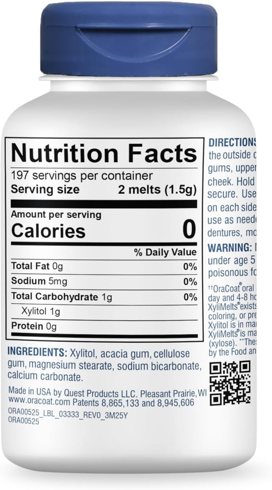 Oracoat XyliMelts for Dry Mouth Night Time or Day - Moisturizing Dry Mouth Adhering Discs, Sugar Free with Xylitol, 395 Count, Slightly Sweet Flavor, 8-Hour Relief