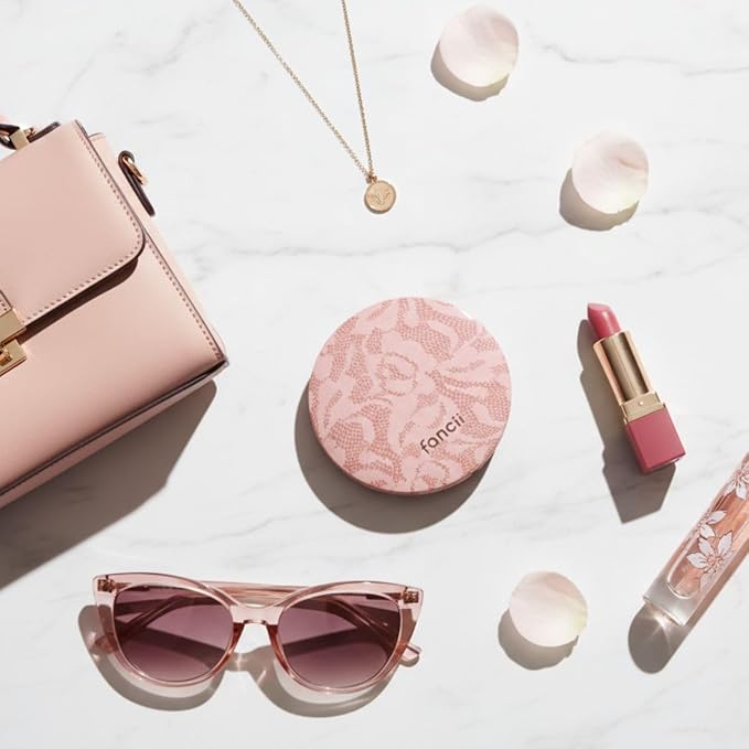 Fancii Taylor LED Lighted Travel Makeup Mirror, Rechargeable, 10x /1x Magnifying, Tru-Glow Lighting System, XL Large 5” Wide | Compact Mirror for Purses (Mocha Lace)