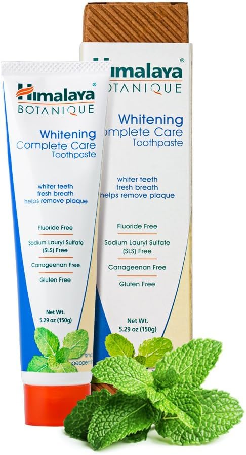 Himalaya Botanique Complete Care Whitening Toothpaste, Simply Peppermint, Fluoride Free for a Clean Mouth, Whiter Teeth and Fresh Breath, 5.29 oz, 4 Pack