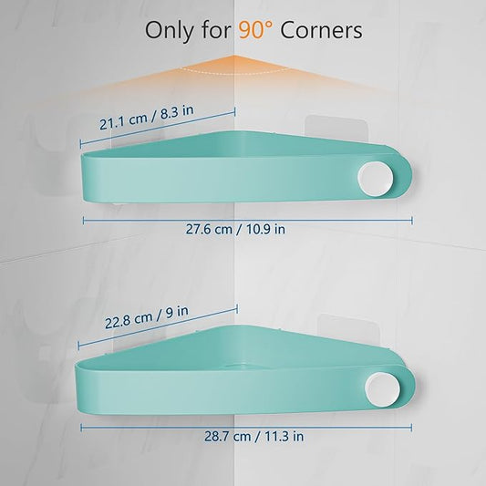 Sotfamily Shower Caddy Corner, 2 Pack Adhesive Corner Shower Shelves for Bathroom Organizers and Storage, Rust Free Plastic Rack for Bathroom Accessories & Decor, Turquoise