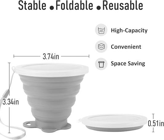 180ML Silicone Collapsible Cup 2 PCS Silicone Foldable Expandable Folding Drinking Cup Reusable Portable Cup collapsible travel cup with Lids For Travel Camping Hiking Outdoor Sports(Pink+Grey)