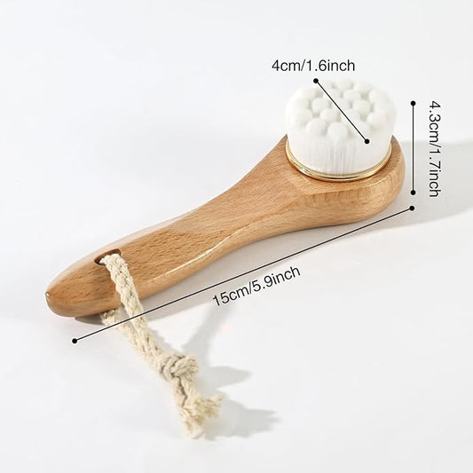 2 Pcs Face Scrubber with Wooden Handle, Facial Cleansing Brushes Face Wash Brush for Deep Pore Cleansing and Exfoliating, Ultra Soft Bristles Manual Dry Brush for Face Care,White