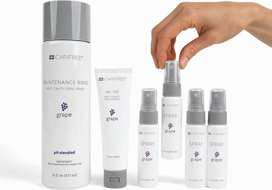 CariFree Maintenance & Prevention Starter Kit, Grape | Anti-Cavity Fluoride Toothpaste & Mouthwash Freshens Breath and Moistens Mouth | Dentist Recommended for Oral Care (3 Piece Set)
