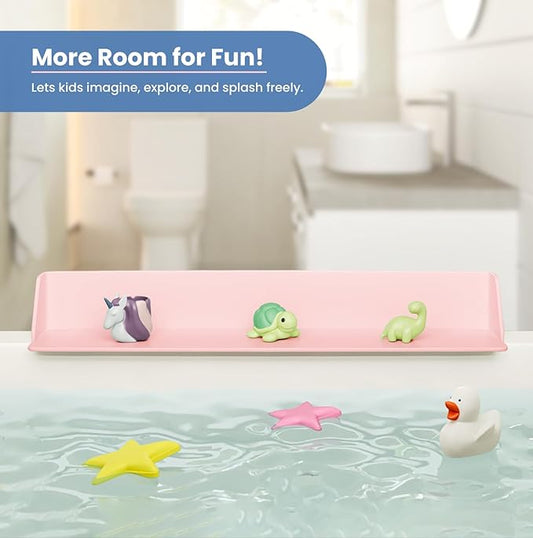 Original Little Splasher PlayPad, Bathtub Splash Guard Play Shelf - Toy Tray Caddy Holder Storage - Suction Cups Attach to Bath Tub - No Mess Water Spill in Bathroom for Toddlers Kids Baby (Pink)