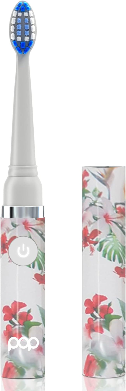 Pop Sonic Electric Toothbrush (White Floral) - Travel Toothbrushes w/AAA Battery | Kids Electric Toothbrushes with 2 Speed & 15,000-30,000 Strokes/Minute, Dupont Nylon Bristles