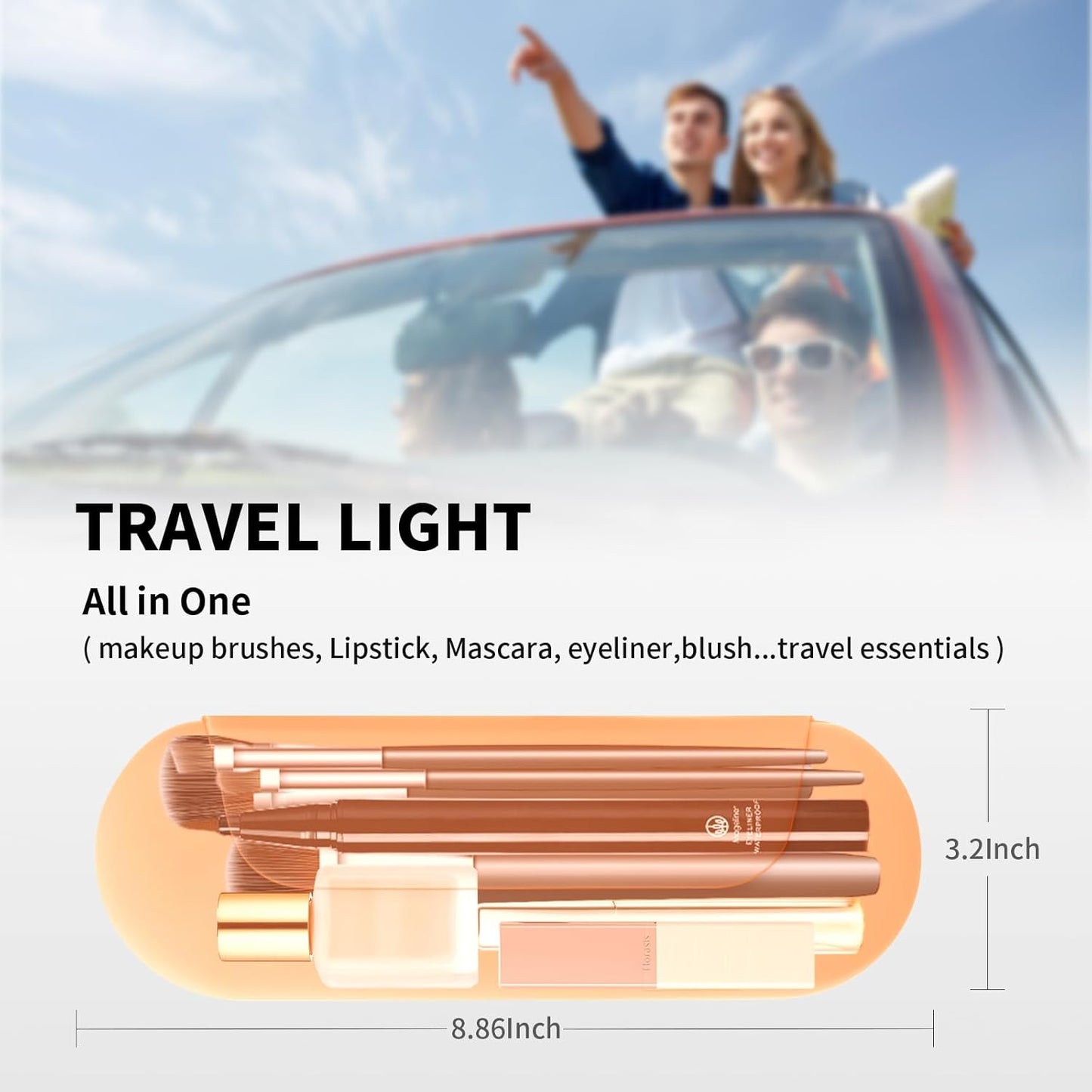 Silicone Makeup Brush Holder Travel Cosmetic Bag:Soft Portable Cosmetic Face Brushes Holder with Upgrade Anti-Fall Out Magnetic Closure, Large Travel Makeup Brush Case - Orange