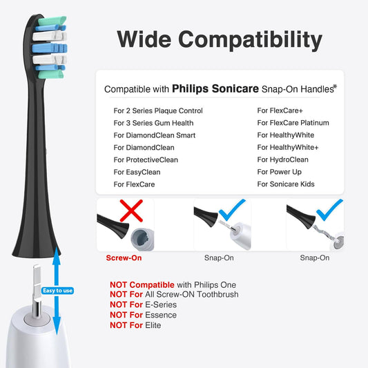 Electric Toothbrush Heads for Philips Sonicare Replacement Heads Black,Replacement Brush Head Compatible with Phillips Sonicare Electric Toothbrushes, for Philips Sonic Care Brush,6 Pcs,Black