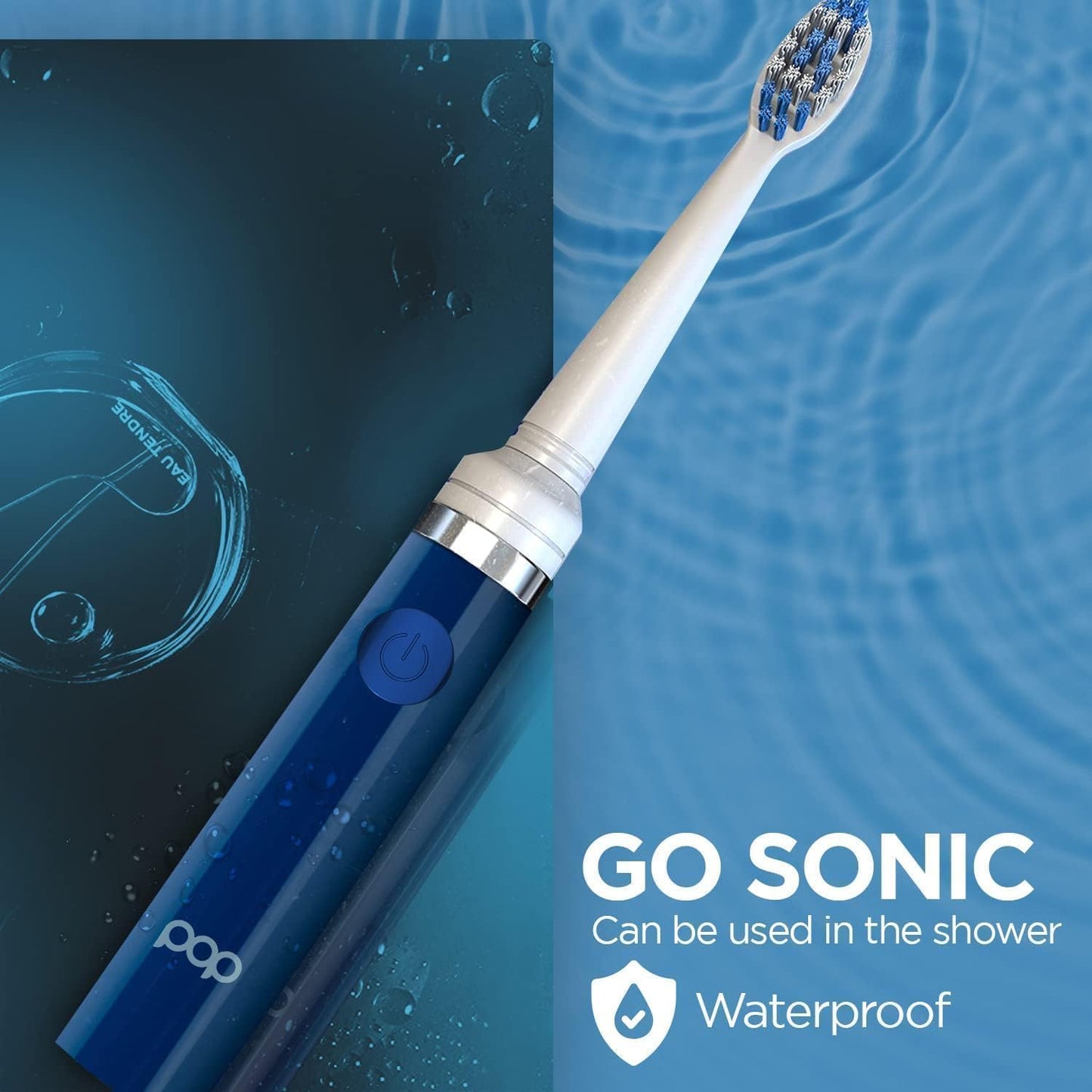Pop Sonic Electric Toothbrush (Navy + 8 Brush Heads) - Travel Toothbrushes w/AAA Battery | Kids Electric Toothbrushes with 2 Speed & 15,000-30,000 Strokes/Minute, Dupont Nylon Bristles