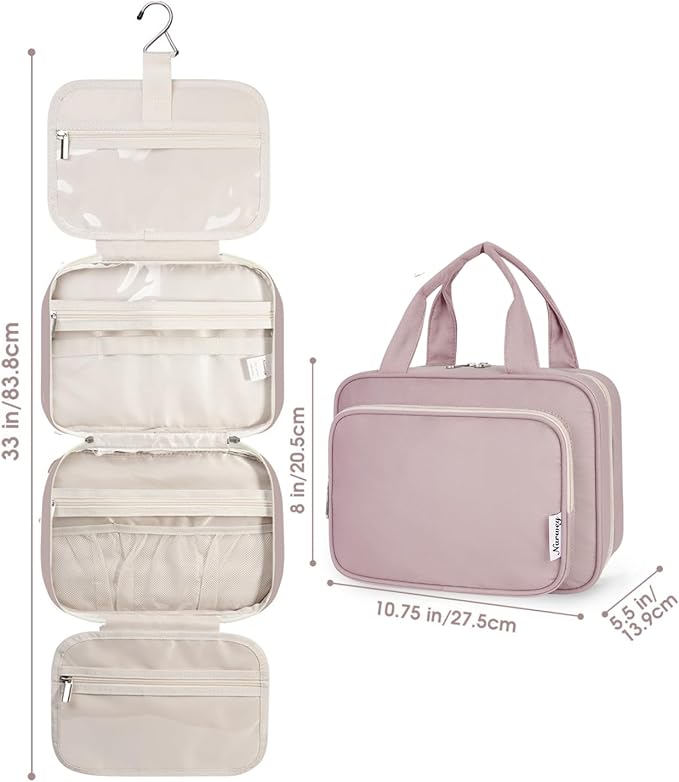 Narwey Hanging Toiletry Bag for Women Travel Makeup Bag Organizer Toiletries Bag for Travel Size Essentials Accessories Cosmetics (Dusty Rose (Medium))