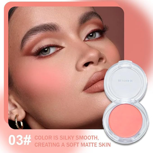Blush for Cheeks Makeup Palette, Natural Matte Cream Powder Single Blushes for Eye and Cheek, Buildable Long-Lasting Color, Vegan & Cruelty-Free, Everyday Makeup Look for Women, #03-Orange Pink