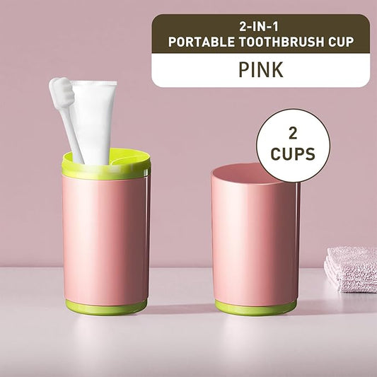 Toothbrush Cup with Cover – Leak-Proof Seal, Large Capacity for Electric Toothbrushes, Detachable 2-in-1 Design | Portable for Travel, Home & Office | Ideal for Travelers, Families, Students (Pink)