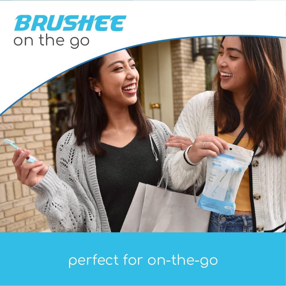 Brushee - The Evolution of Oral Care | 4-in-1 Tool (Paste + Brush + Floss + Pick) | Individually Wrapped | Disposable | Prepasted Travel Toothbrushes | Small Adult Toothbrush - (120-Pack)