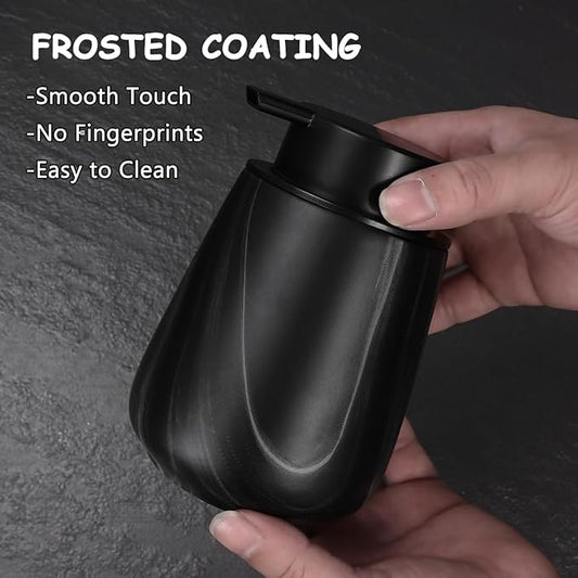 12Oz Foaming Hand Soap Dispenser - Ceramic Bathroom Foam Soap Dispenser with Easy-to-Press Black Pump, Refillable Lotion Hand Soap Dispenser, Dish Soap Dispenser for Kitchen, Marble Black
