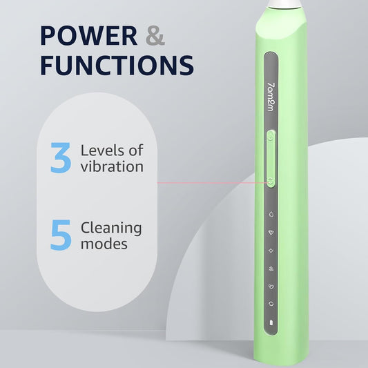 7AM2M Sonic Electric Toothbrush, High Power Rechargeable Toothbrushes, with 8 Brush Heads for Adults and Kids, 15 Adjustable Modes, Built-in 2-Minute Smart Timer, 4 Hours Fast Charge (Light Green)