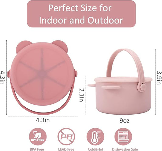 Silicone Snack Cups for Toddlers, Toddler Snack Containers, Baby Treat Catcher with DustProof Lid 2 Pack Dishwasher Safe and BPA Free 9 Oz