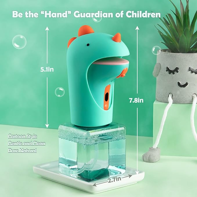 Automatic Soap Dispenser for Kids,IPX6 Waterproof Cute Dinosaur Foam Smart Hand Foaming Touchless Soap Dispenser for Bathroom Countertop, 8.7oz/250ML