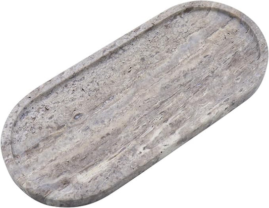 Natural Marble Tray, Oval Vanity Decorative Tray for Bathroom Counter, Countertop Stone Organizer, Catchall Tray for Kitchen, Perfume, Candles, Jewelry Dish Decorative Tray