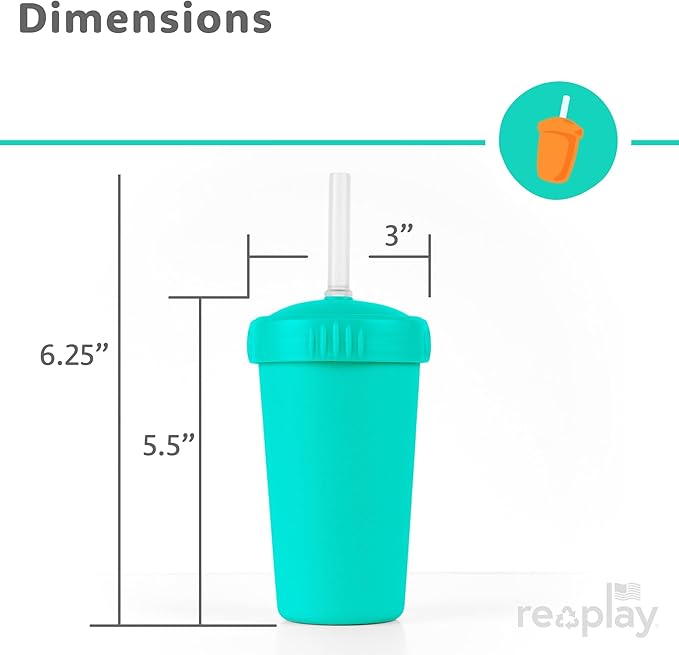 Re-Play 10 oz. Straw Cups for Kids with Silicone Locking Straws - Dishwasher & Microwave Safe - Made in USA - Set of 4-7.37" x 7.37" x 1.25" - Bubble Pop