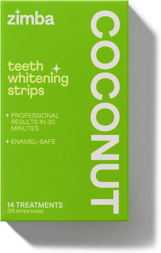 Zimba Coconut 2PK Teeth Whitening Strips for Teeth Sensitive, White Strips for Teeth Whitening, Teeth Whitener Stain Remover 28 White Strips Included Per Pack, 28 Day Treatment