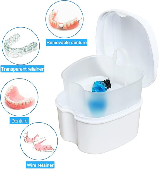 Keedolla 2 Pack Denture Bath Case Partial Denture Cup Retainer Cleaning Container, Denture Wash Container Retainer Bath Box Cup Case - Black and White