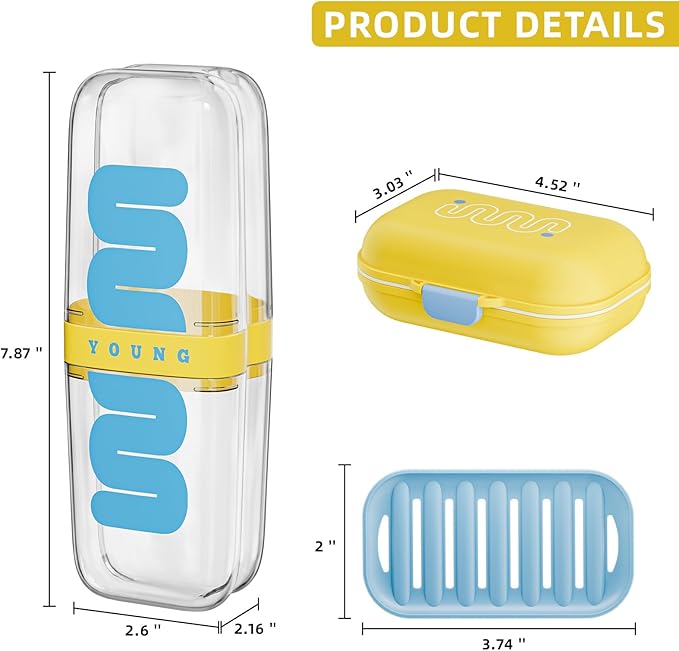 VITVITI Travel Soap Case Container, Portable Toothbrush Travel Case Dish Tray, 7.88 Inch Toothpaste Traveling Toothbrush Holder Set with Cover for Trip/Bathroom/Camping, Yellow