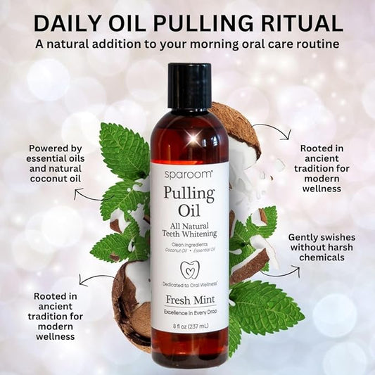 SpaRoom Oil Pulling for Teeth and Gums – Coconut Oil Pulling for Teeth with Tongue Scraper, Fresh Mint Flavor, Natural Mouthwash Alternative for Gum Health, Oral Hygiene, and Breath Support, 8 fl oz