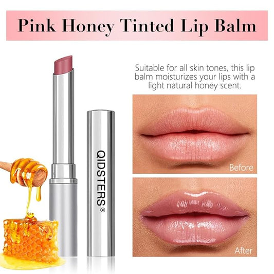2Pcs Pink Honey Lipstick Tinted Lip Balm, Sheer Hydrating Lip Stain for All Skin Tones, Natural Lightweight Lips Gloss Makeup for Women, Vegan & Cruelty-Free