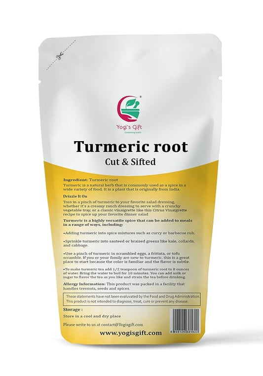 Turmeric root 4 oz | Cut and Sifted Dried Turmeric Pieces | Flavourful Indian Spice | Make Healthy Teas, Smoothies and Lattes | Curcuma longa | 100% Pure and Natural | by Yogi’s Gift®