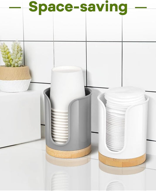 Bathroom Cup Dispenser Countertop - Cup Holder for Dixie 5 6 oz Cups, Guest Bathroom Essentials Vanity Organizer - PC/Bamboo, Grey, Pack of 1