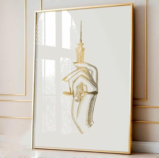 NATVVA Canvas Painting 3 Pieces Syringe Thermometer Stethoscope Art Posters Med Student Gold Prints Wall Art Pictures for Clinic Decor with Wooden Inner Frame