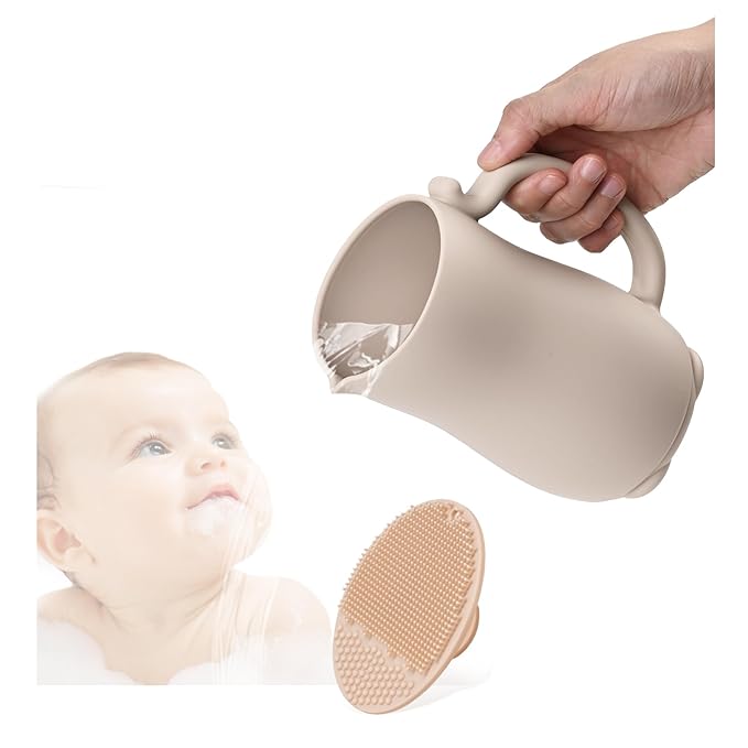 Baby Bath Rinse Cup, Bath Cup for rinsing Hair,The Silicone Material is Soft and Safe, a Good Choice for Baby Bath Products(Cat Beige)