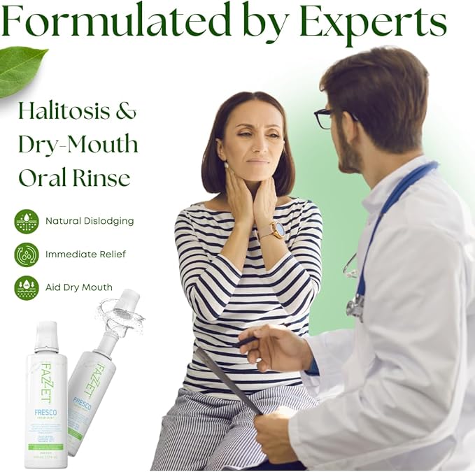 Fresco Halitosis Dry Mouth Oral Rinse – Soothe Tonsils, Combat Bad Breath – Alcohol, Gluten, and Paraben Free Mouthwash – Fresh Mint Flavor