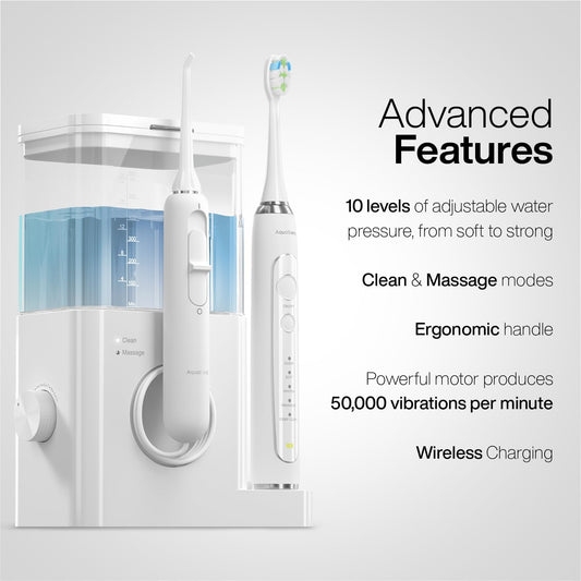 AquaSonic Home Dental Center PRO – Brushing & Flossing Made Easy – Brush & Floss – Power Toothbrush & Water Flosser – Whiter Teeth & Healthier Gums