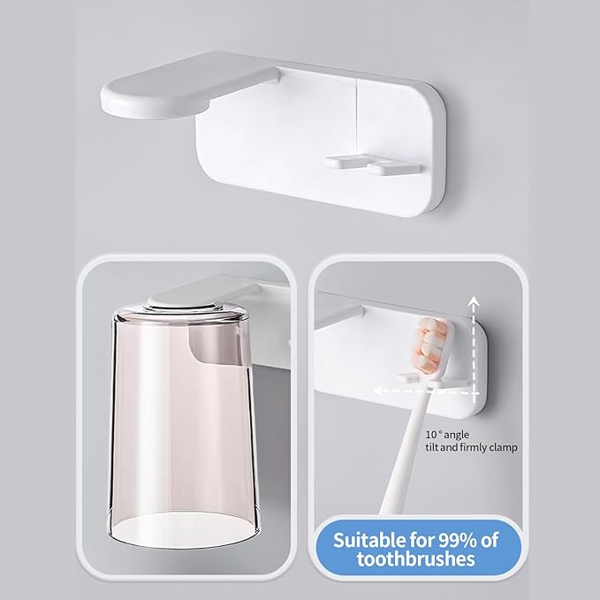Toothbrush Organizer - Mouthwash Cup Set, Wall Mounted Toothbrush Storage, Bathroom Fixture with Compact Mount Design, Hygiene Rack for Home Apartment Dorm Office Hotel RV