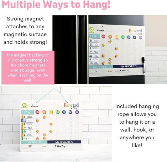 QUOKKA Reward Chart for Kids - Magnetic Behavior Chore Chart for Kids at Home - Dry and Erase Routine and Responsibility - Use 84 Magnets & 102 Stars - from Toddlers to Teens